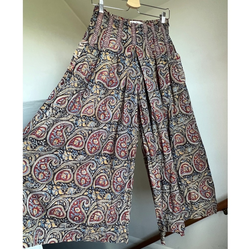 Fabindia Wide Leg Pants S Multicolor Paisley 100% Cotton Boho Bohemian Cropped